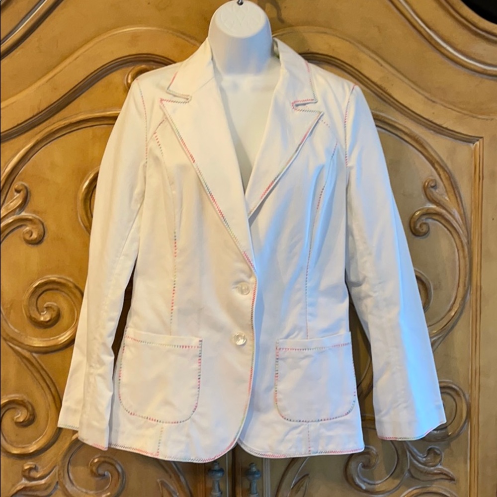 Vintage white jacket with rainbow threads